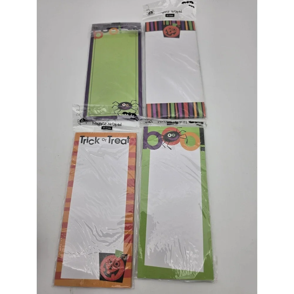 Nos Vtg Halloween theme 8.25 x 4 Magnetic notepads - 4 Packs of 60- New